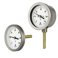 Dial thermometers with bimetallic strip and inner components in copper alloy